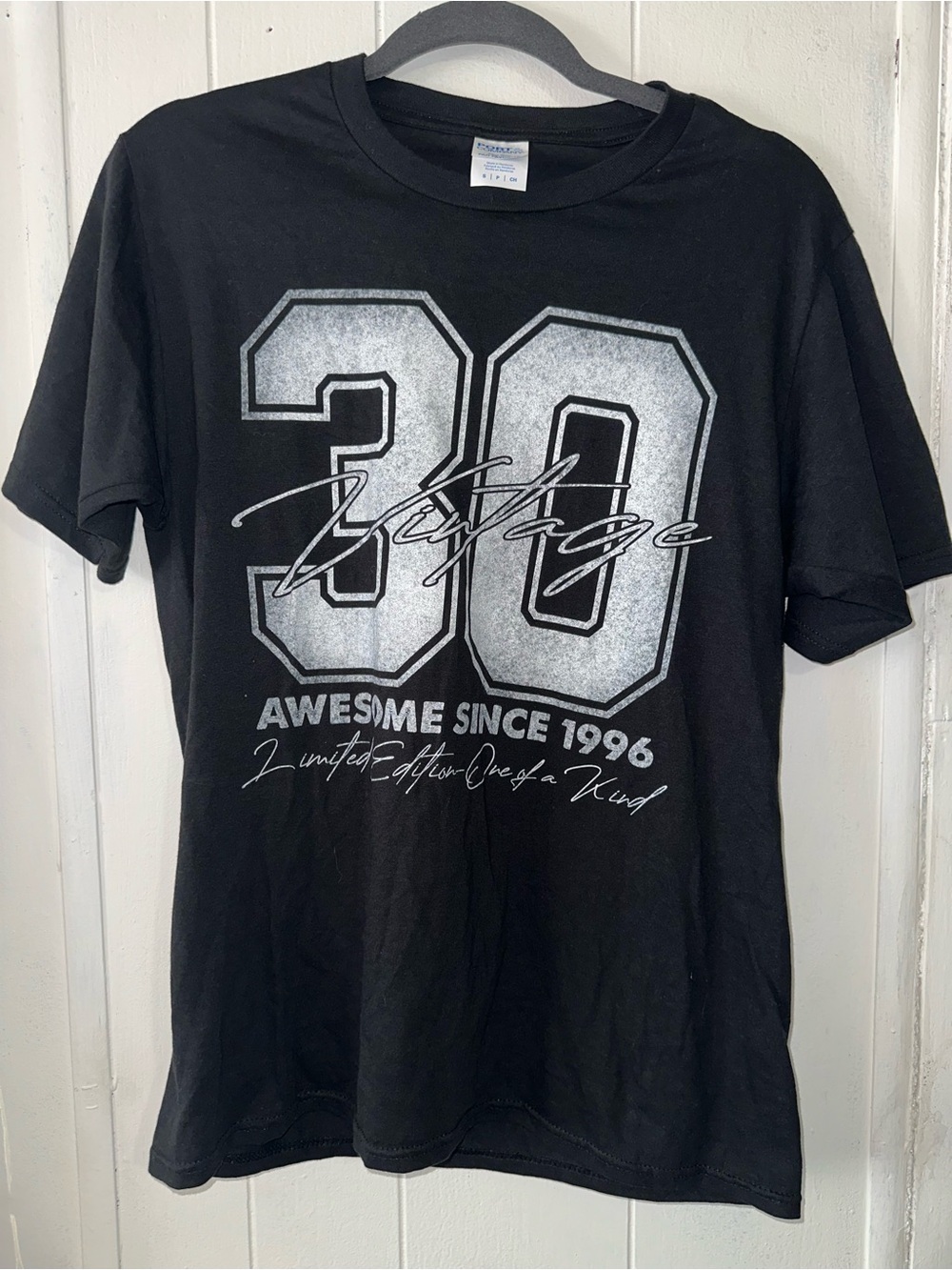 Port and Company Black Tee with Silver Graphic '30' Design